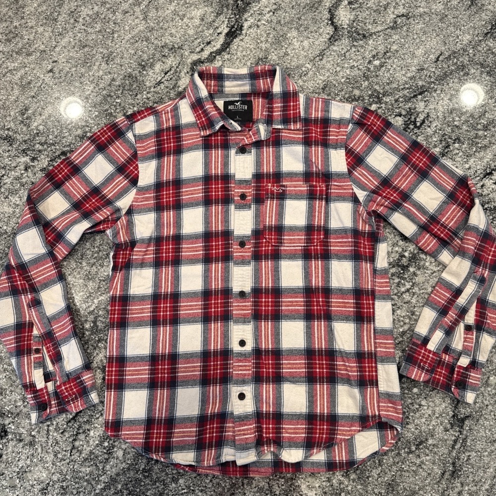 HOLLISTER Shirt Plaid Flannel Thick Cotton Large Burgundy Ted‎ Black #G88